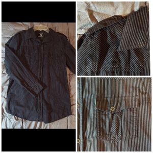 Black/white pinstriped cotton button down by Uproar